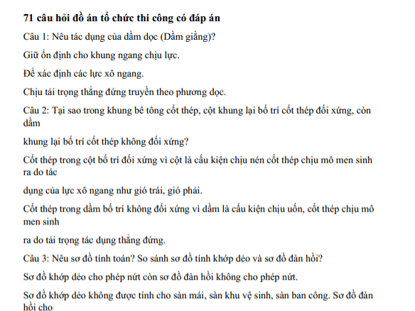 71 câu hỏi đồ án tổ chức thi công có đáp án