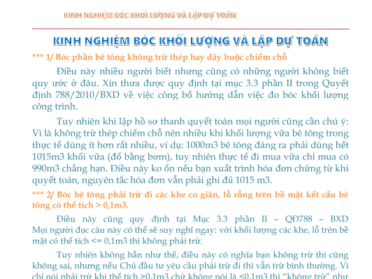 Kinh nghiệm đo bóc khối lượng và lập dự toán
