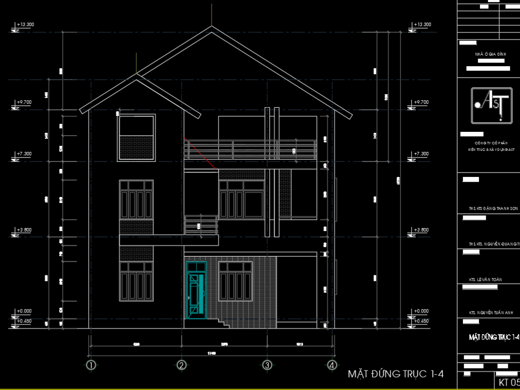Bản vẽ thiết kế nhà chữ L kích thước 11.4×9.1m 3 tầng