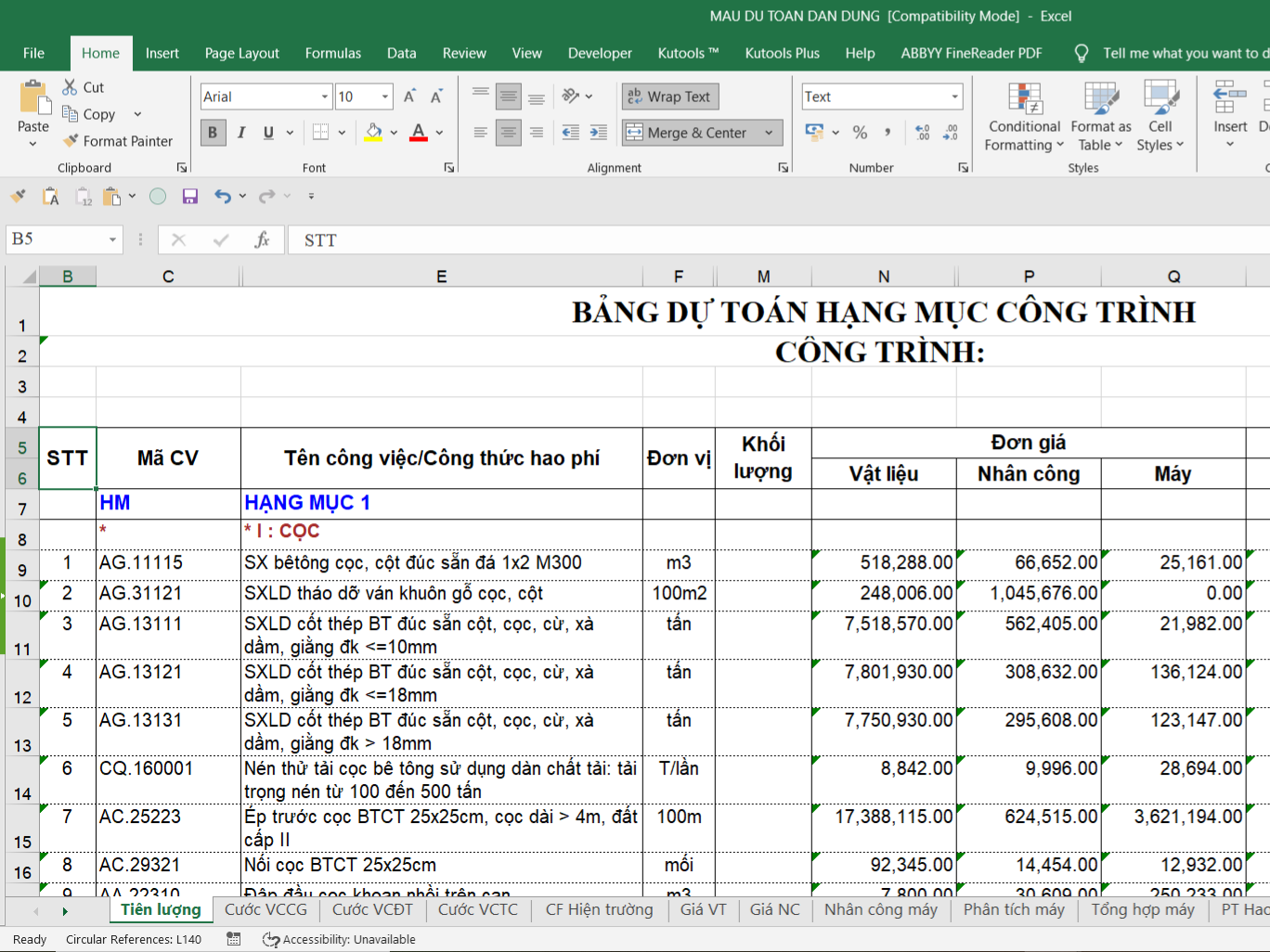 26 Mẫu Dự Toán