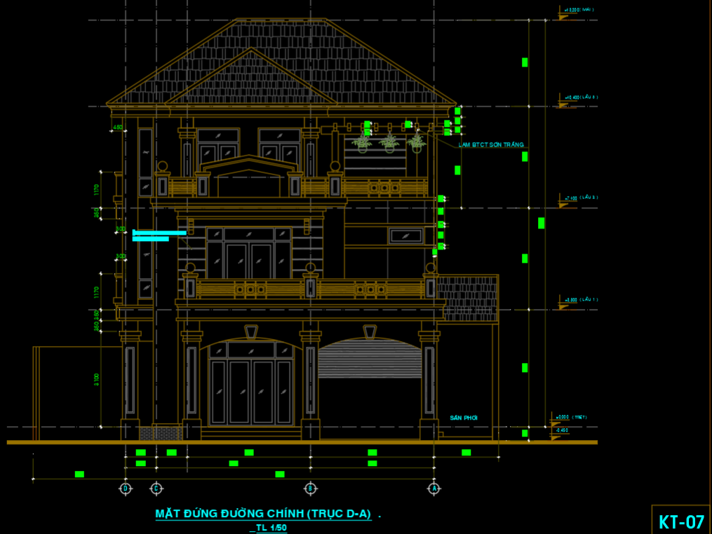 Bản vẽ thiết kế biệt thự 3 tầng kích thươc 10x13m