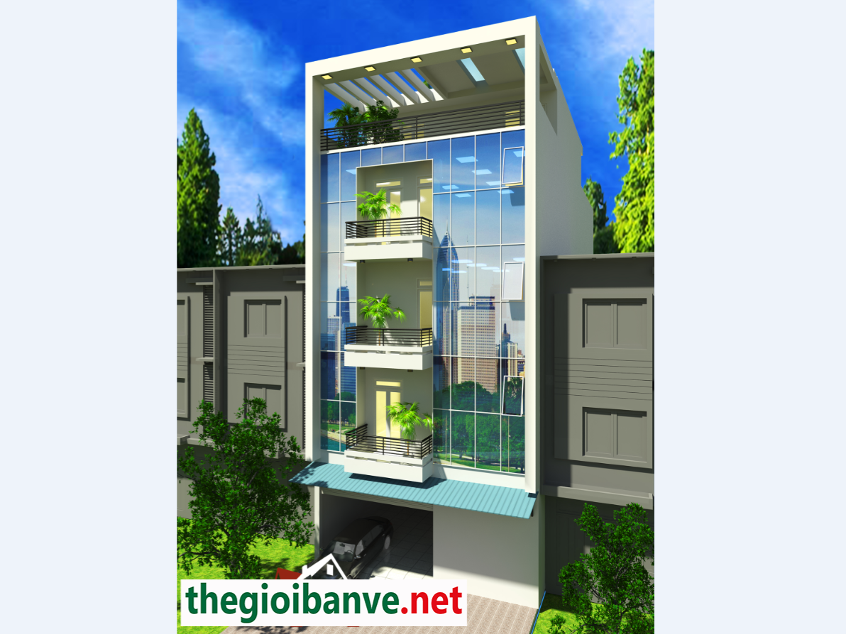 Bản vẽ thiết kế nhà văn phòng kích thước 8×21.5 4 tầng 1 tum