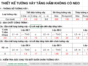 File excel tính toán tường vây có neo và không neo
