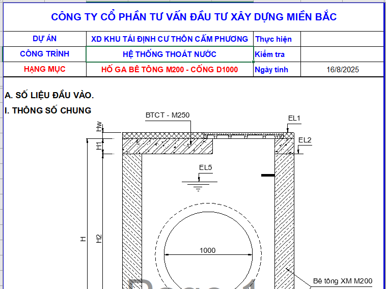 Mẫu kiểm toán hố ga D1000
