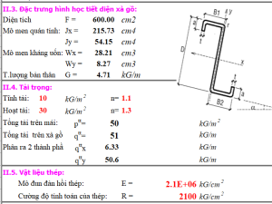 File Excel tính toán xà gồ C, xà gồ Z