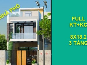 Bàn vẽ thiết kế nhà phố 3 tầng kích thước 5×18.5m