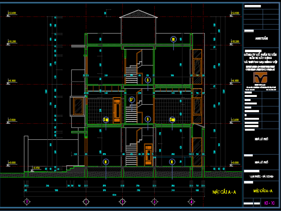 Bản vẽ thiết kế nhà phố 3 tầng 1 tum kích thước 6x15m