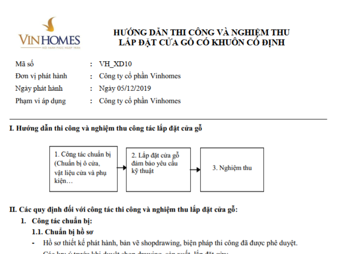 Vinhomes_Hướng dẫn thi công và nghiệm thu cửa gỗ có khung cố định