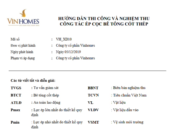 Vinhomes_Hướng dẫn thi công và nghiệm thu ép cọc bê tông cốt thép
