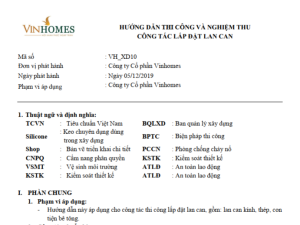 Vinhomes_Hướng dẫn thi công và nghiệm thu công tác lắp đặt lan can