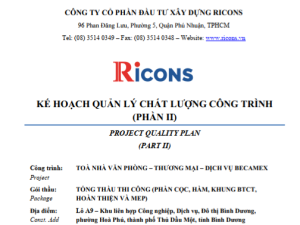 Ricons_Kế hoạch quản lý chất lượng-Biện pháp kiểm tra, kiểm soát vật liệu nhập vào công trình