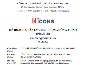 Ricons_Kế hoạc quản lý chất lượng-Hệ thống quản lý thi công- Kế hoạch tổ chức thí nghiệm