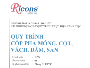 Ricons_Quy trình cốp pha Móng, Cột, Vách, Dầm, Sàn