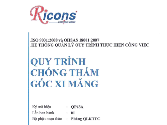 Ricons – Quy trình chống thấm gốc Xi măng