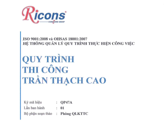 Ricons – Quy trình thi công trần thạch cao