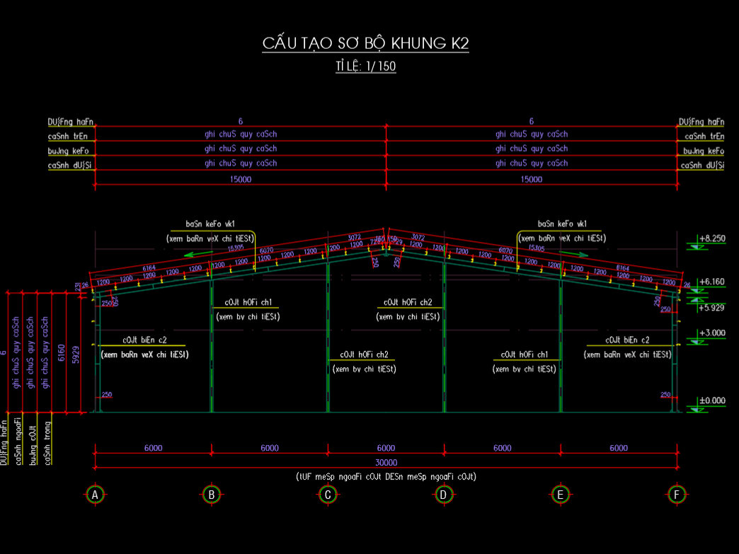 Bản vẽ cad nhà xưởng kết cấu thép kích thước 30x72m