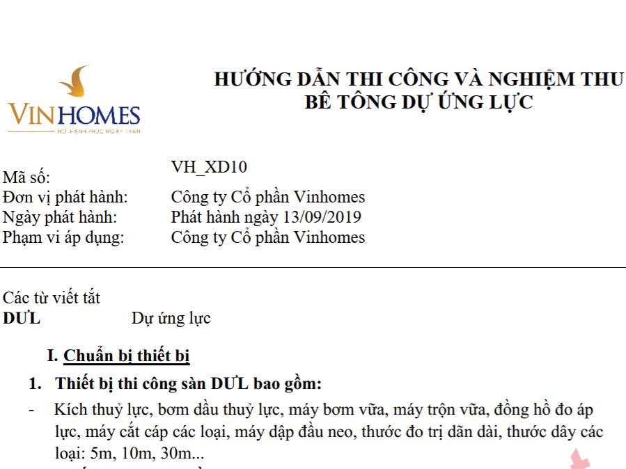 Vinhomes_Hướng dẫn thi công và nghiệm thu bê tông dự ứng lực Vinhomes_Hướng dẫn thi công và nghiệm thu bê tông dự ứng lực