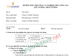 Vinhomes_Hướng dẫn thi công và nghiệm thu công tác xây, trát tường