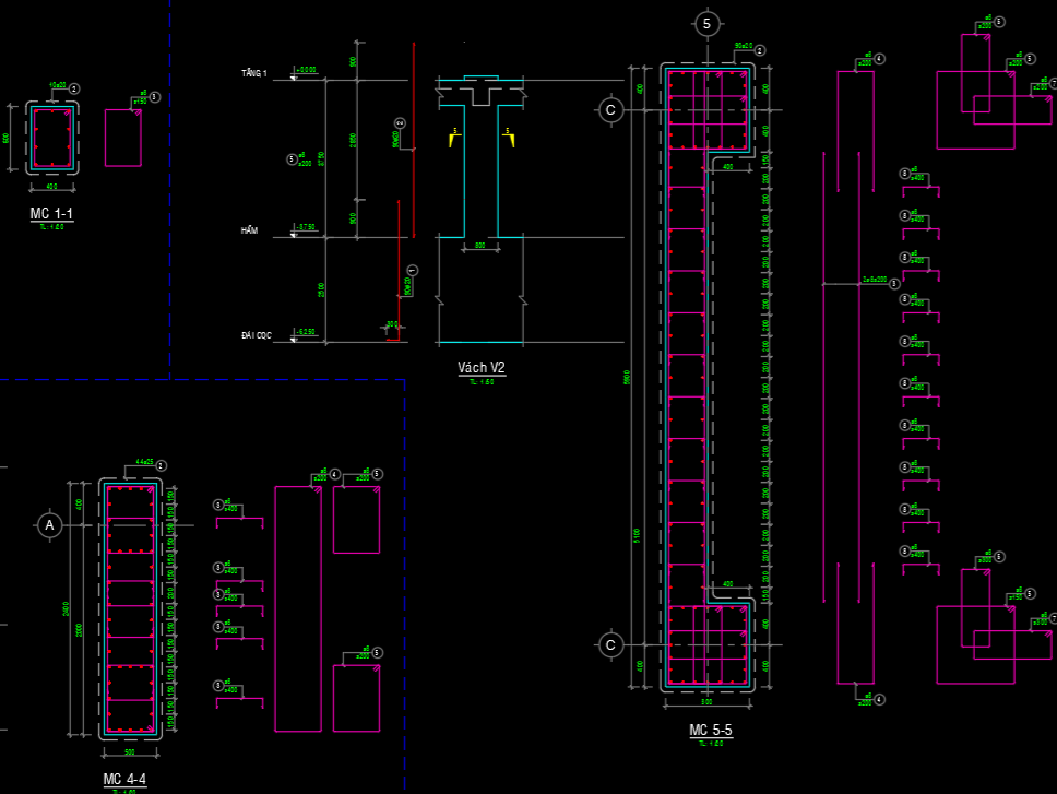 Bản vẽ Shopdrawing dầm cột vách