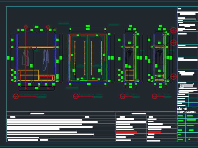 Bản vẽ shop drawing tủ quần áo 1.8×2.5m(mặt bằng+mặt cắt+chi tiết)
