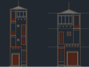 Bản vẽ kiến trúc nhà dân dựng 3 tầng (4.9 x 16.3m)