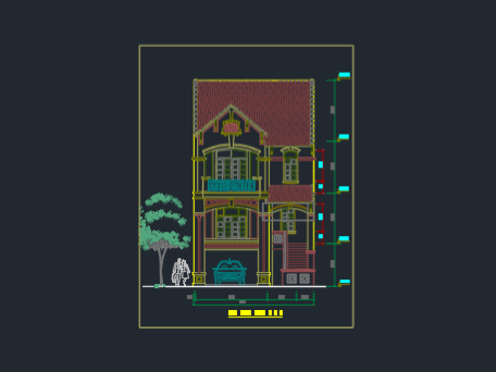 Bản vẽ kiến trúc nhà dân dụng 3 tầng (4.7 x 11.7m) (kiến trúc,mặt bằng,mặt đứng)