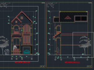 Bản vẽ kiến trúc nhà phố 3 tầng (4.5 x 16m) (kiến trúc,điện nước,mặt bằng,mặt đứng,mặt cắt)