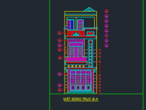 Bản vẽ kiến trúc mặt đứng nhà phố 4 tầng (4.7 x 15m)