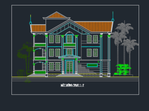 Bản vẽ kiến trúc nhà phố 3 tầng (16.4 x 19.3)