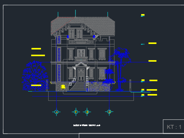 Bản vẽ kiến trúc biệt thự 2 tầng (9.7 x 20m)
