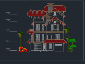 Bản vẽ kiến trúc biệt thự 3 tầng (10.3 x 10.4m) (phong cách tân cổ điển/biệt thự mái Thái).