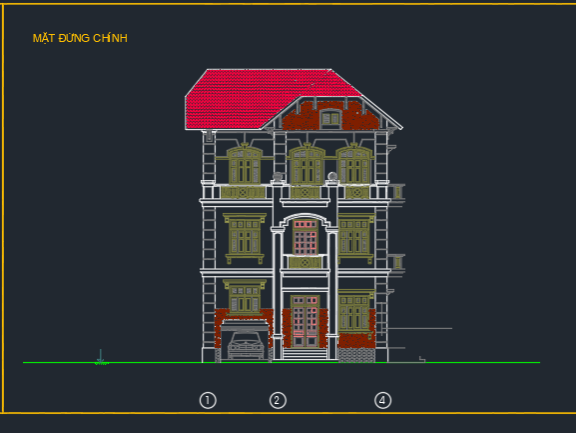 Bản vẽ kiến trúc nhà biệt thự phong cách tân cổ điển ( 9.0 x 10m)