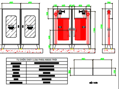 File cad thiết kế tủ chửa cháy loại f2, f.3, ngoài trời(mặt bằng+mặt cắt)